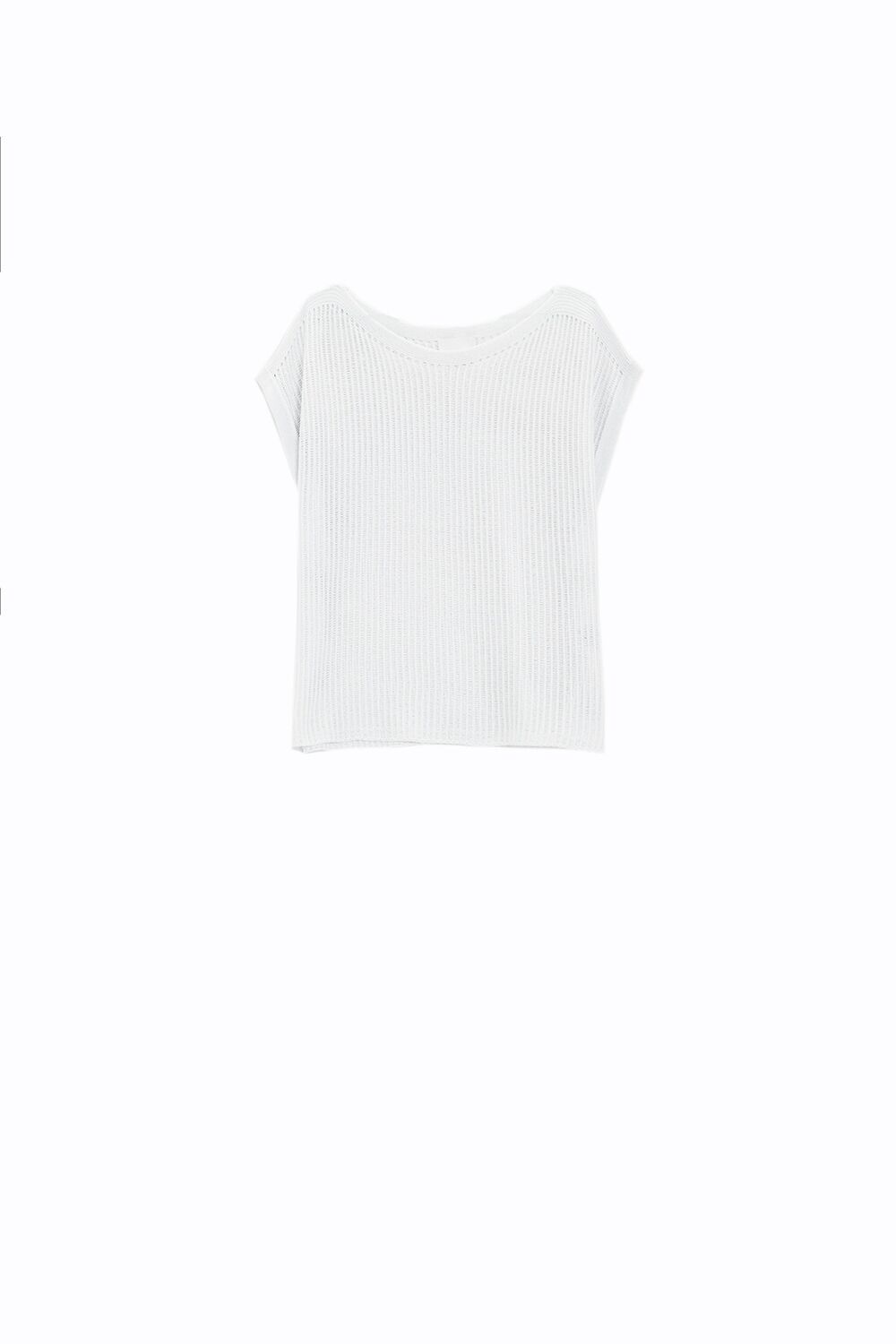 Gerippter Pullover mit U-Boot-Ausschnitt und Flügelärmeln in Weiß