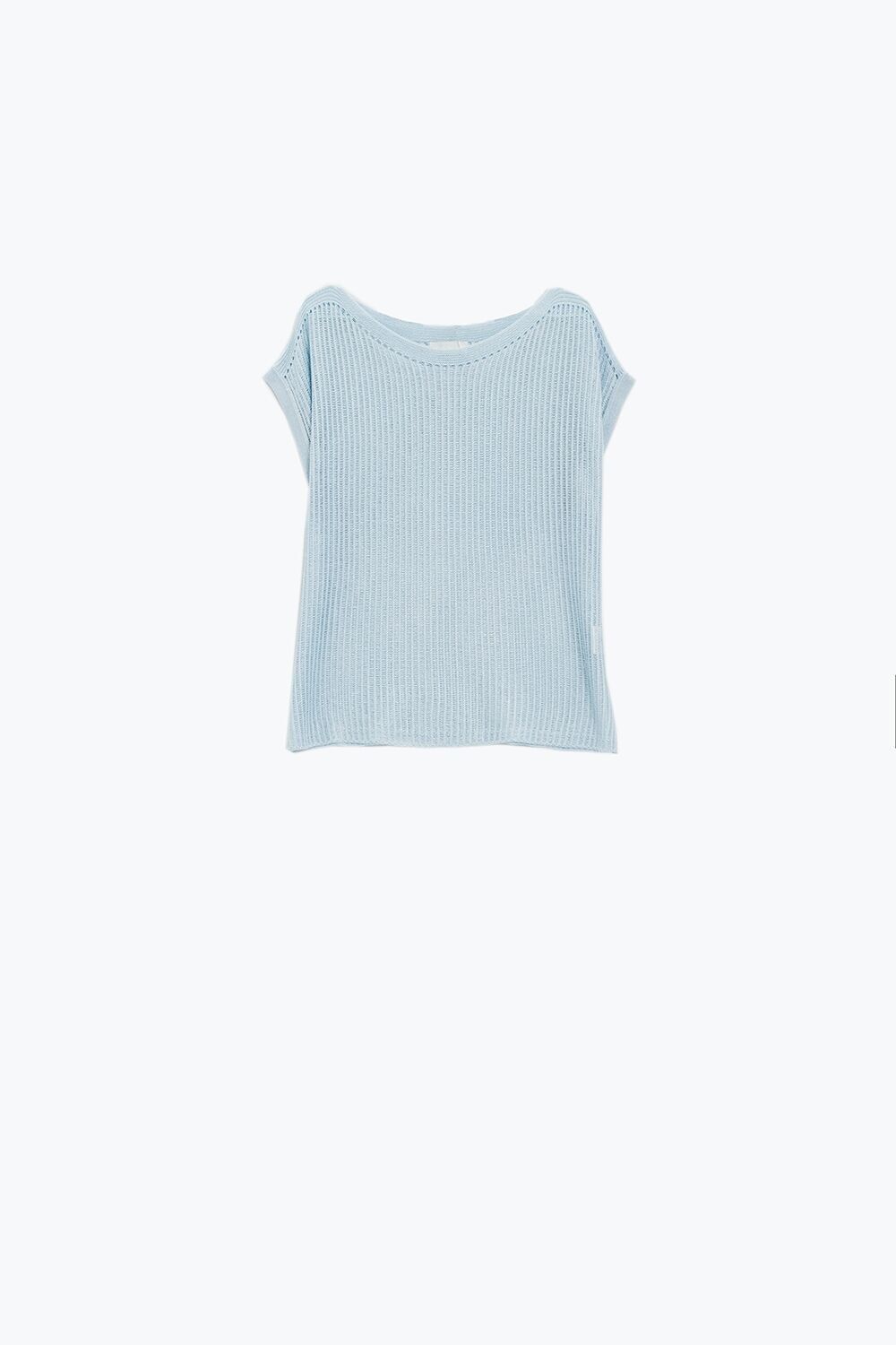 Gerippter Pullover mit U-Boot-Ausschnitt und Flügelärmeln in Blau