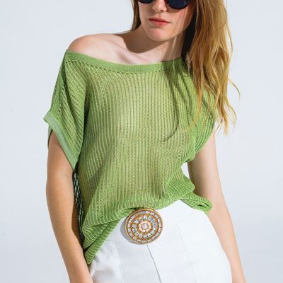 Pull côtelé à col bateau avec mancherons en vert
