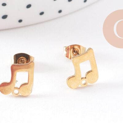 Par de pendientes con forma de nota musical de acero inoxidable 304 chapado en oro de 9 mm (G10253)