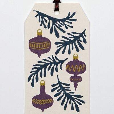 Etiqueta de regalo Twigs & Baubles, con cinta de seda