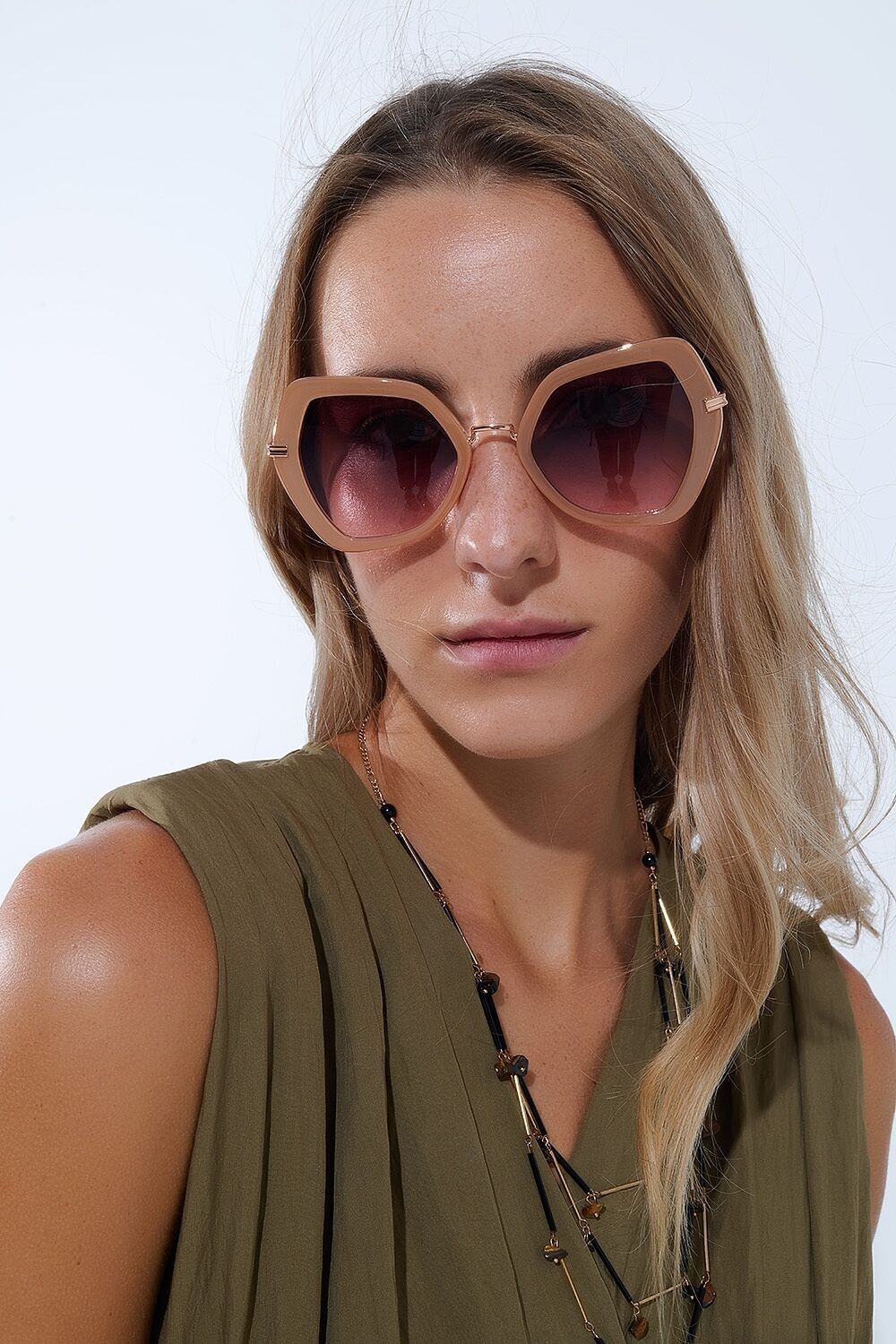 Occhiali da sole Cat Eye esagonali extra large in beige