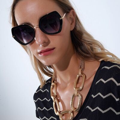 Gafas de sol hexagonales extragrandes con forma de ojo de gato en color negro