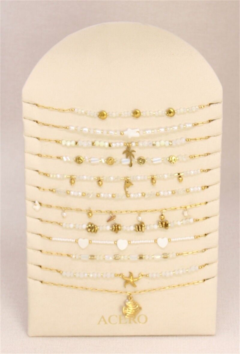 Set mit 12 Edelstahlhalsketten mit maritimem Motiv + gratis Präsentationsständer