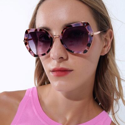 Extra Large Hexagonal Cat Eye Sunglasses in Purple Tortoiseshell
