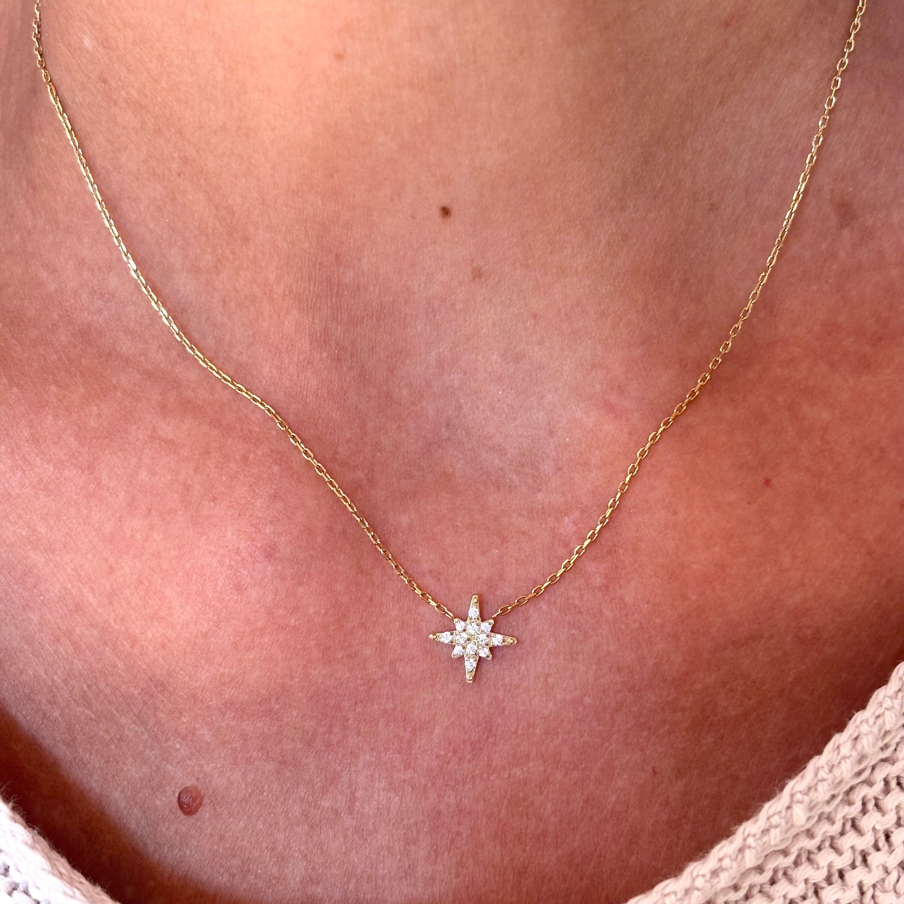 316L Gold Stainless Steel Polar Star Zirconium Necklace