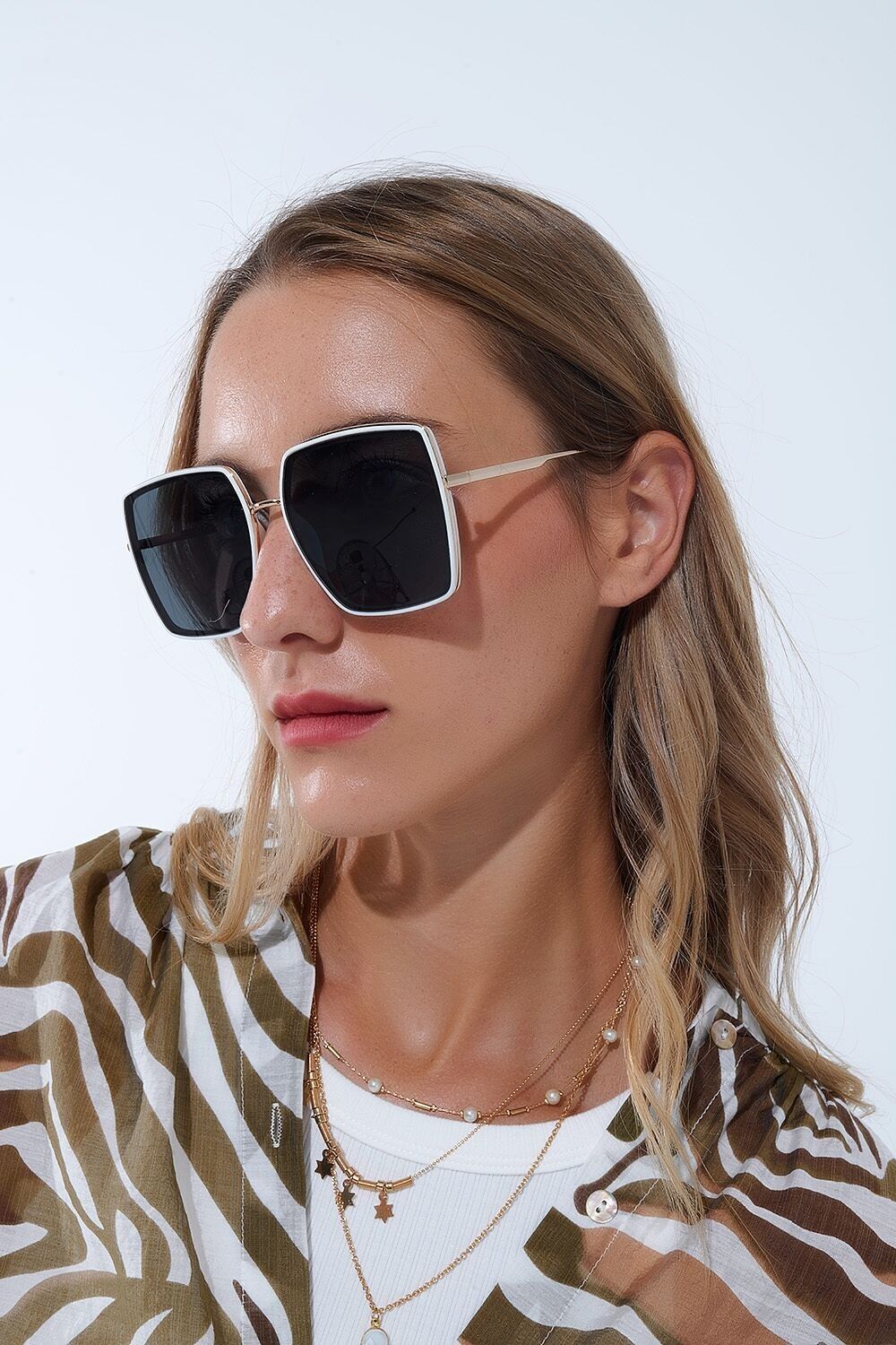 Extra Large Square Sunglasses in White