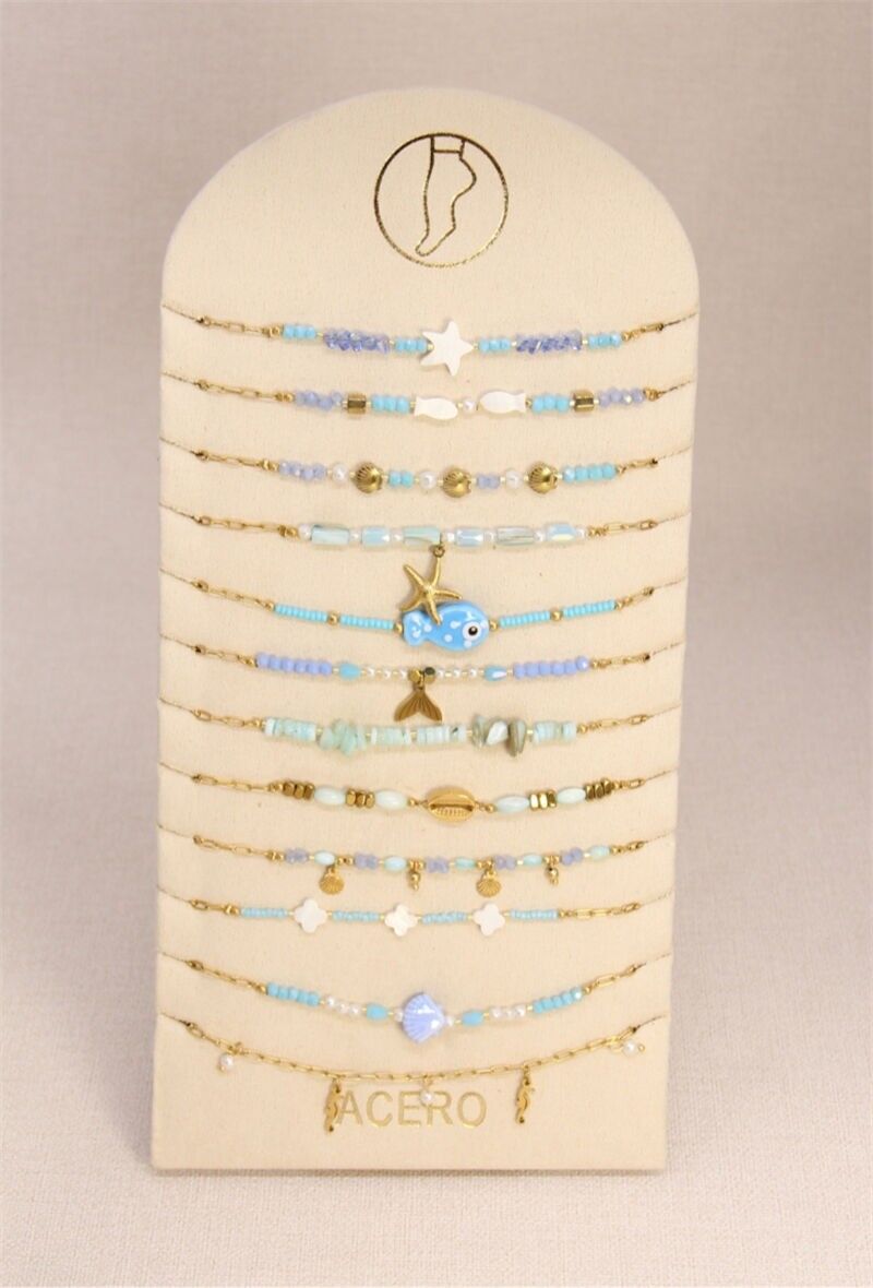 Set mit 12 Fußkettchen aus Edelstahl – Seaside-Stil