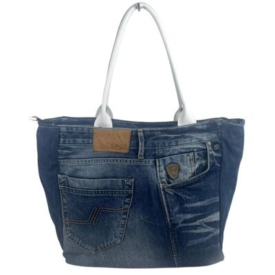 Grand sac à bandoulière en coton avec poignées en cuir B2B