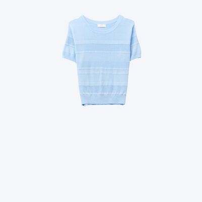 Pull en maille à rayures texturées bleu