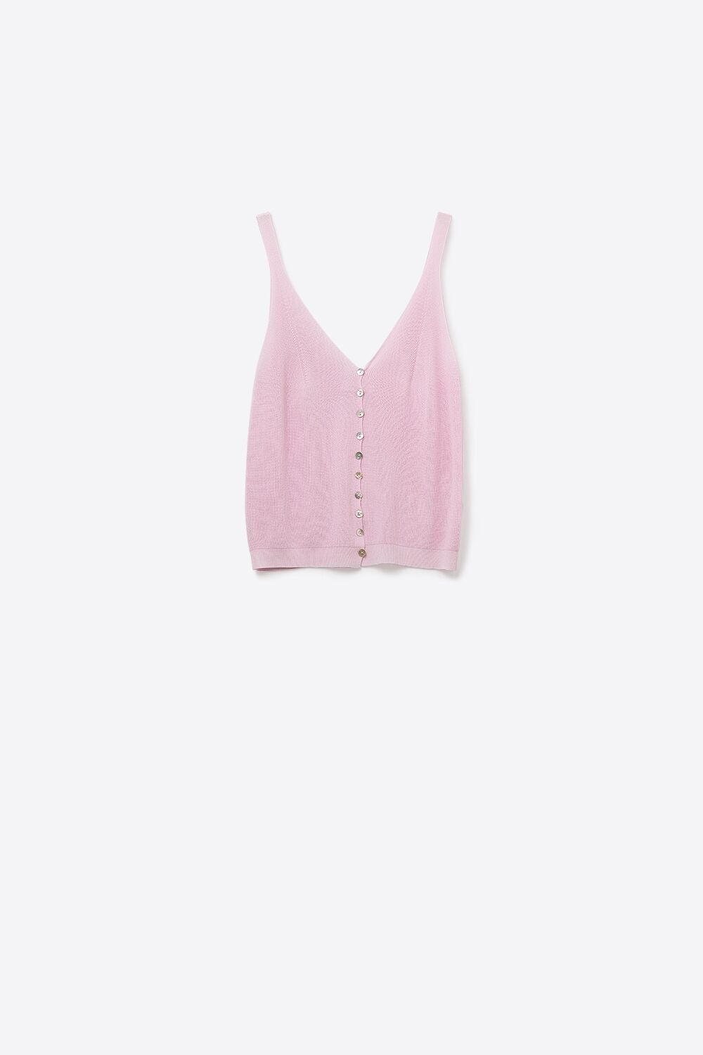 Top corto in maglia con bottoni rosa baby