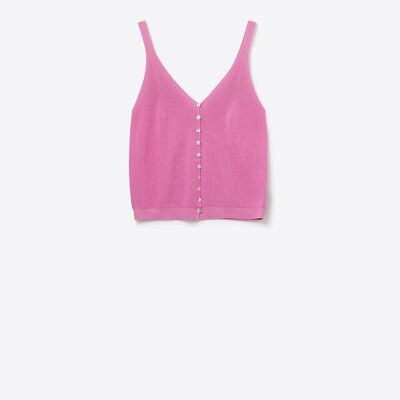 Haut court boutonné en tricot fuchsia