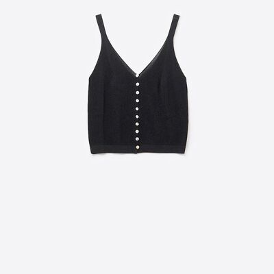 haut court boutonné en tricot noir
