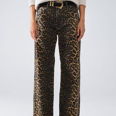 Jeans a gamba dritta con stampa leopardata
