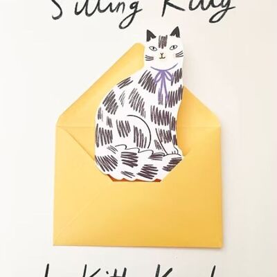 Sitting Kitty Greeting Card - Black White