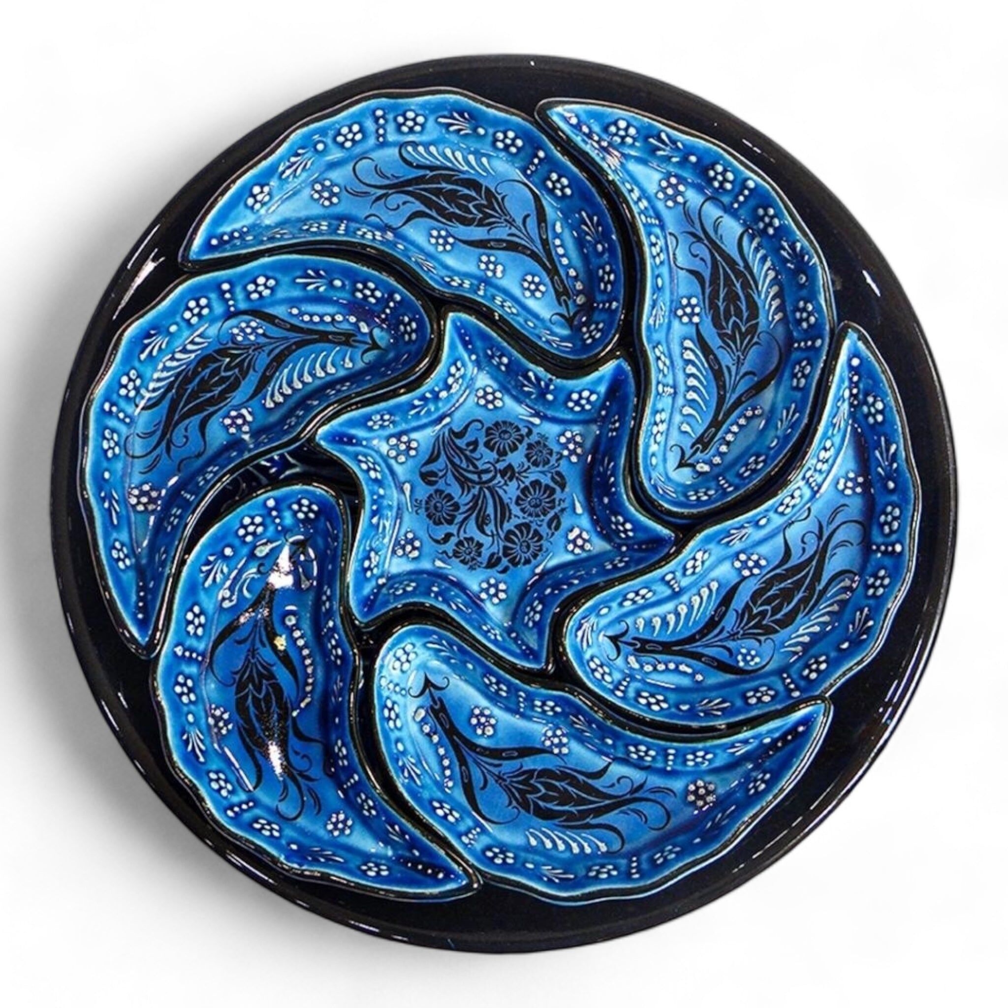 8er-Set Keramik-Snacktabletts – Iznik, Wirbelblau – 35cm