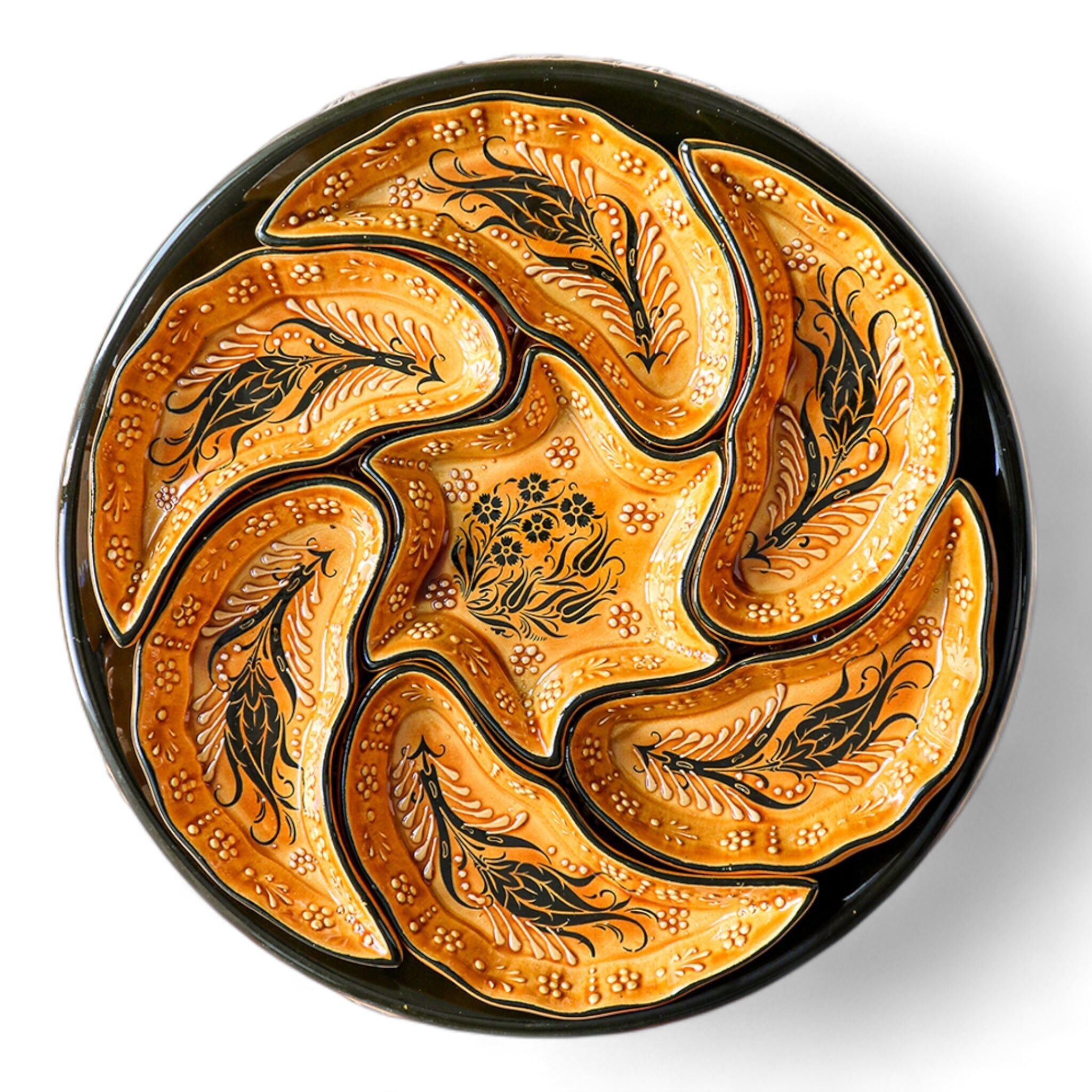 8er-Set Keramik-Snacktabletts – Iznik, Wirbelgelb – 35cm