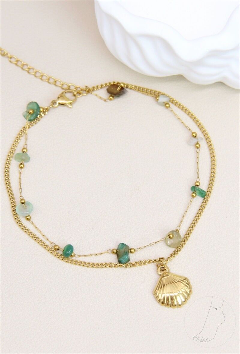 Fußkettchen aus Edelstahl mit Muschel und Stein – Marine Elegance