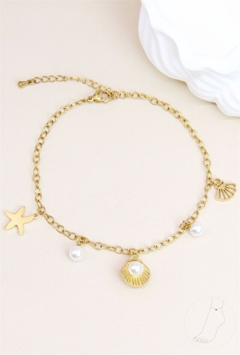 : Chaîne de Cheville Coquillage & Perles en Acier Inoxydable – Tendance Marine