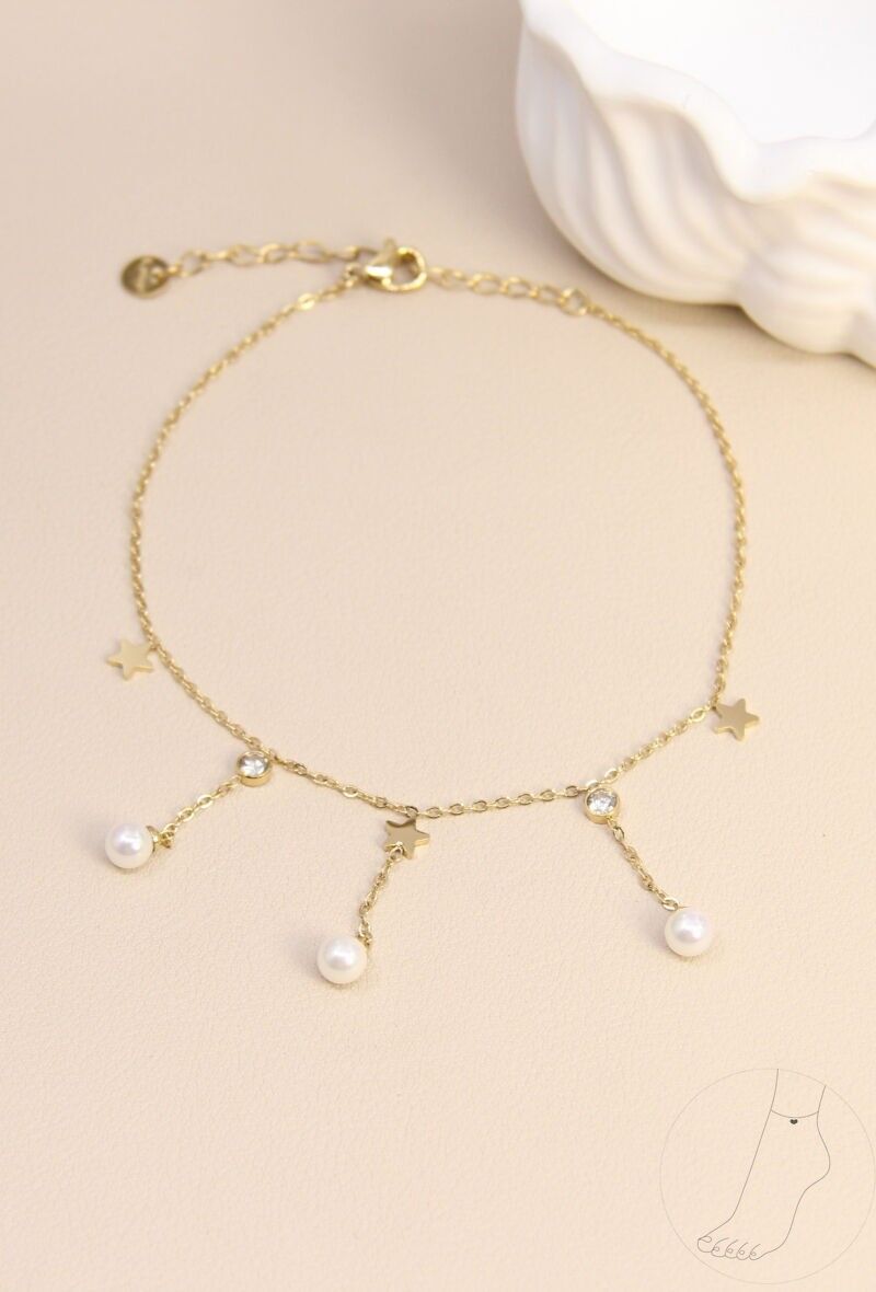 Chaîne de Cheville Perle Lustre - Éclat Raffiné en Acier Inoxydable