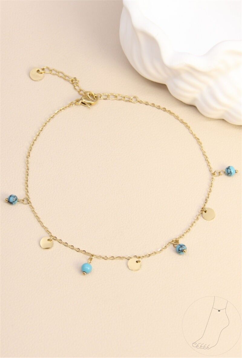 Chaîne de Cheville Perle en Pierre - Éclat Naturel en Acier Inoxydable