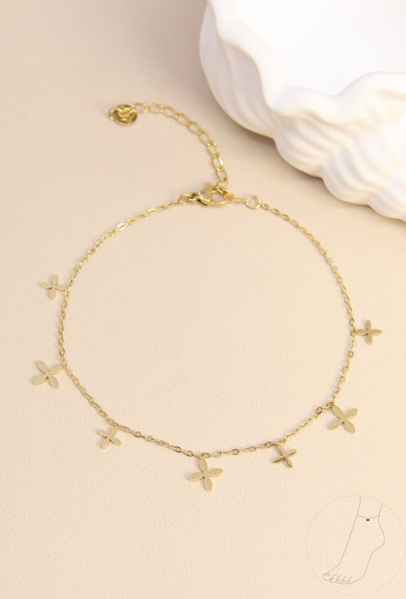 Chaîne de cheville acier inoxydable – Charms fleurs délicates