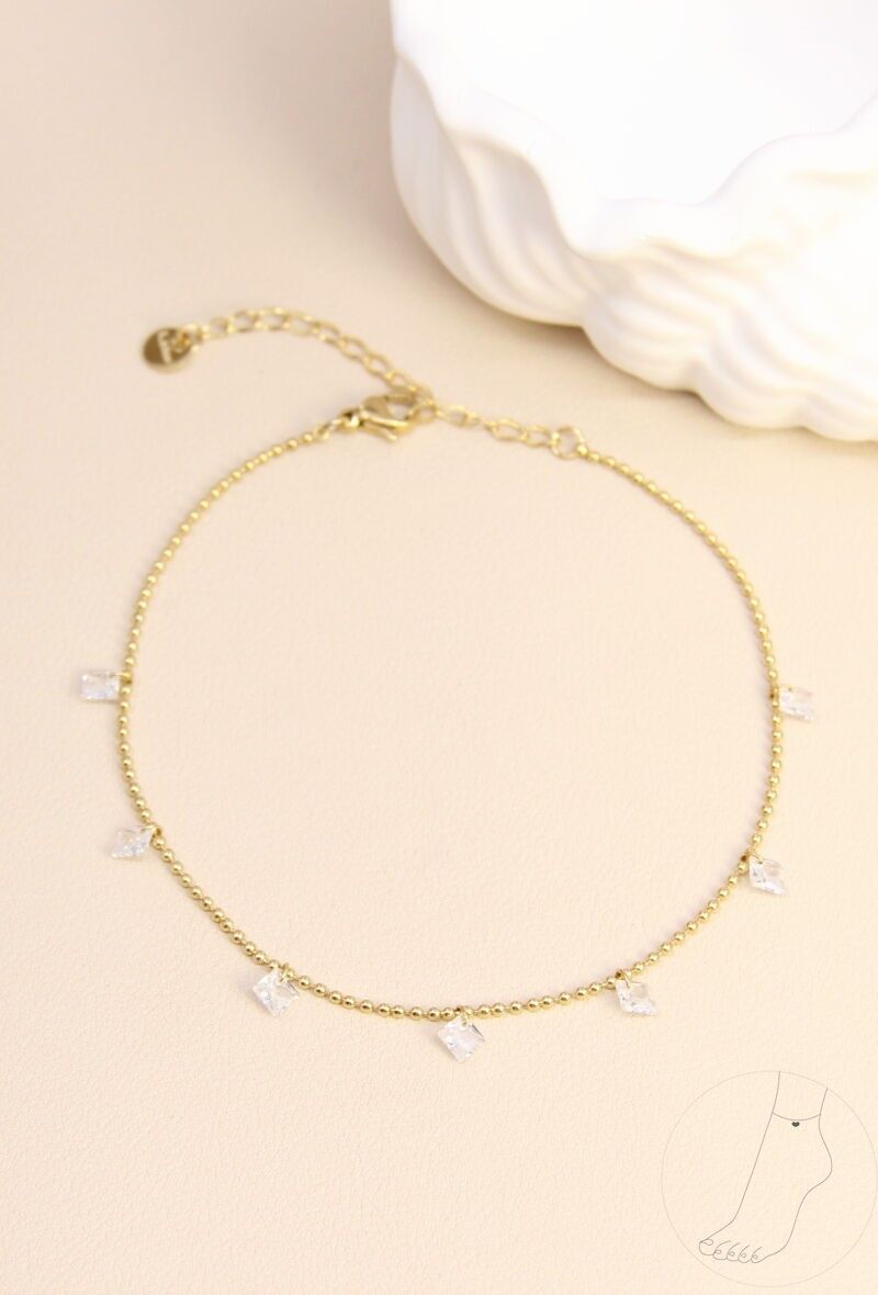 Chaîne de Cheville Acier Inoxydable – Pampilles Cristal Multicolores