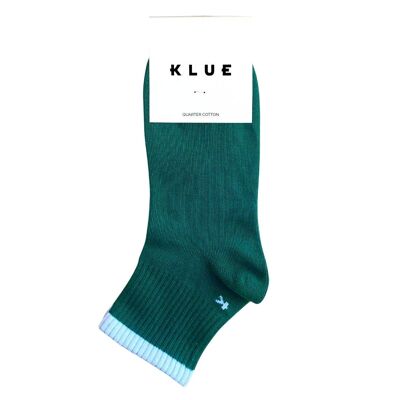 Chaussettes KLUE en coton bio à rayures Quarter Tennis | Vert forêt