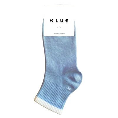 Calcetines de tenis de algodón orgánico KLUE con rayas Quarter Tennis | Azul cielo
