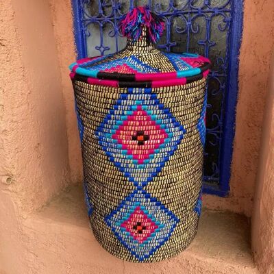 Panier en feuilles de palmier avec couvercle – Panier de rangement bohème fait main, 2 tailles,