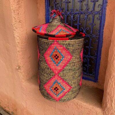 Cestino con coperchio in foglia di palma – Cestino portaoggetti Boho fatto a mano