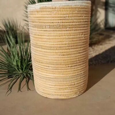 Cestino in foglia di palma con coperchio bianco – Cestino portaoggetti Boho fatto a mano