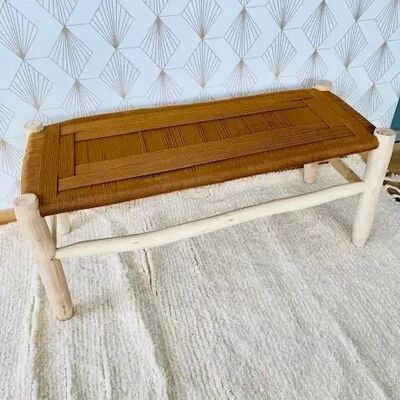 Banco de cuerda de sabra verde cúrcuma tejido a mano – Madera de eucalipto, edición limitada