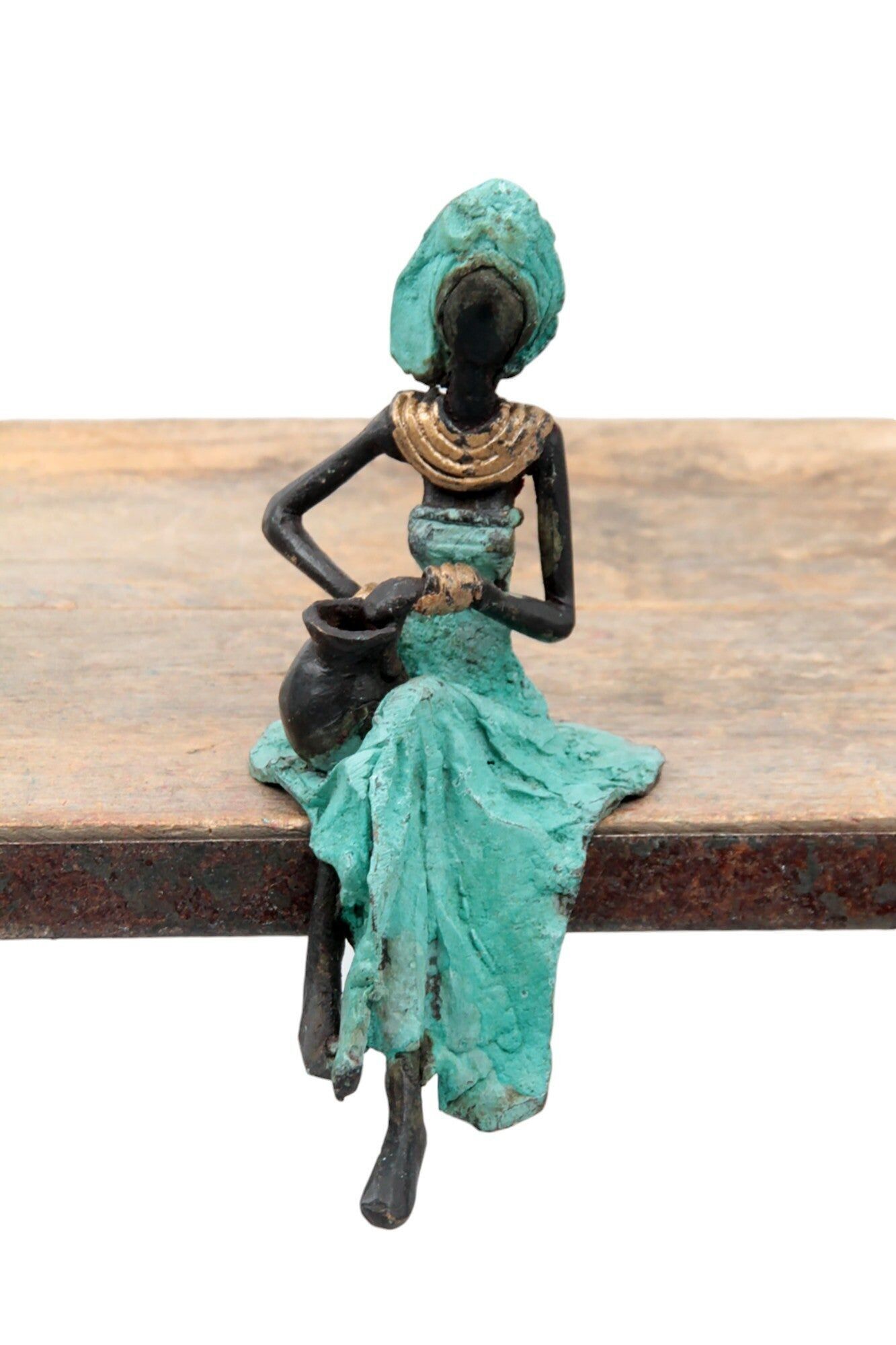 Bronzo seduto 15 cm turchese n°7