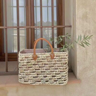 Panier carré en osier avec poignée courte en cuir – Rangement décoratif artisanal