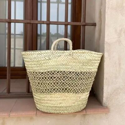 Panier en osier naturel fait main avec bande centrale – Rangement polyvalent et élégant