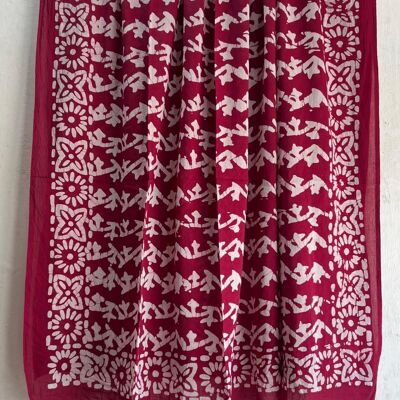 Pareo - Sarong estampado en bloque - Motivos granate y blanco