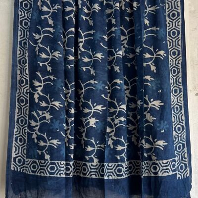 Paréo - Sarong imprimé en bloc - Indigo Floral Jaal