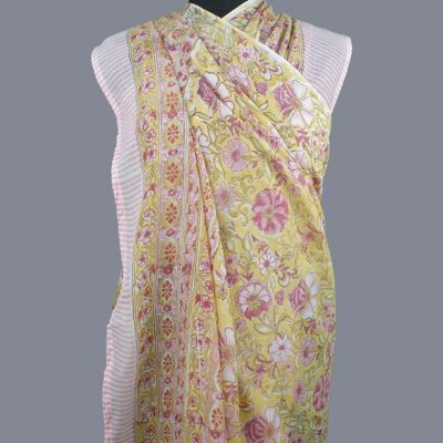 Pareo - Sarong stampato a blocchi - Jaal floreale pastello su giallo