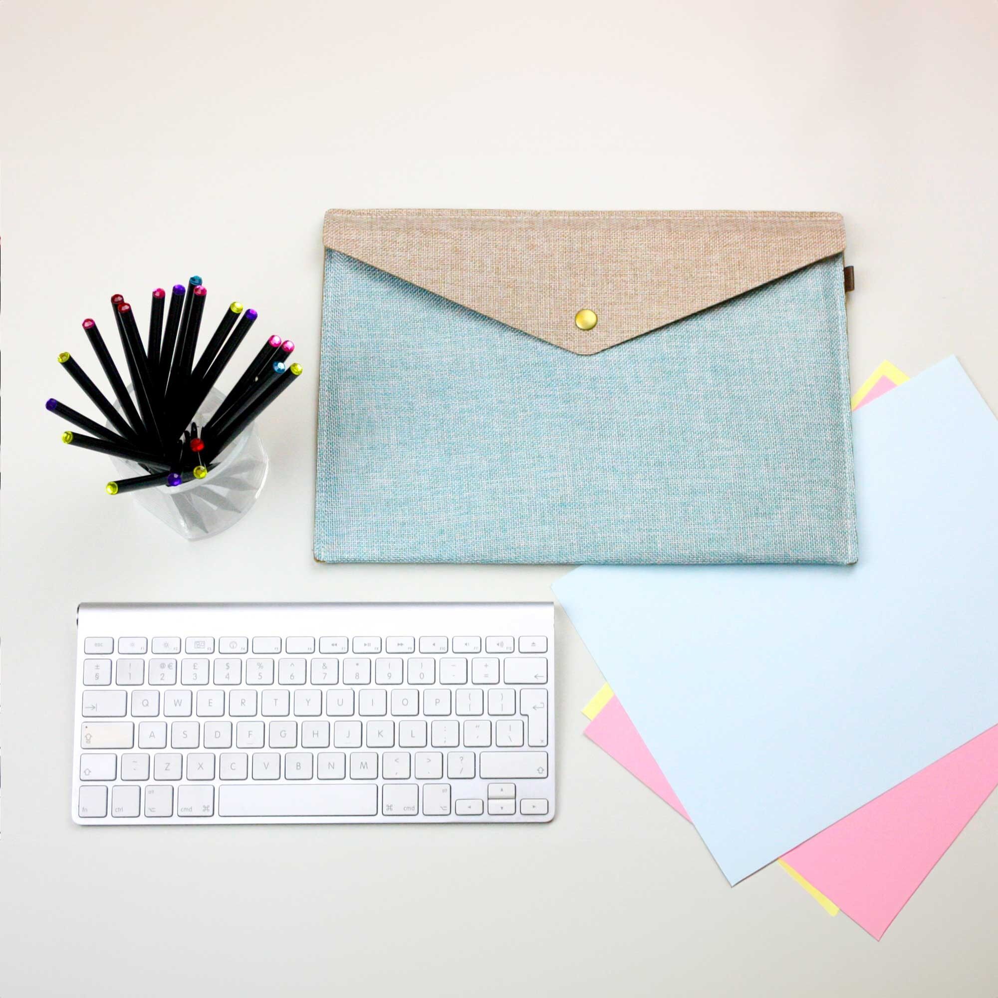 Eleganter Dokumentenumschlag aus Leinen, blau/braun, Größe A4