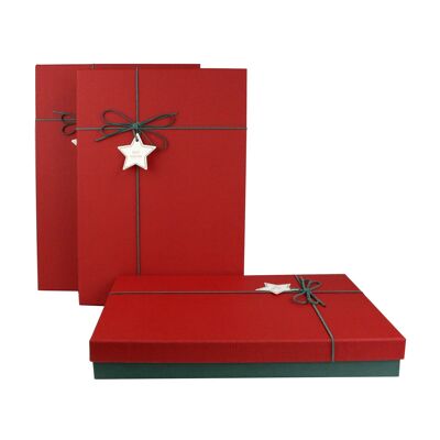 Lot de 3 coffrets cadeaux verts et rouges