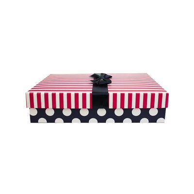 Caja de regalo individual con lunares y rayas rosas y azules