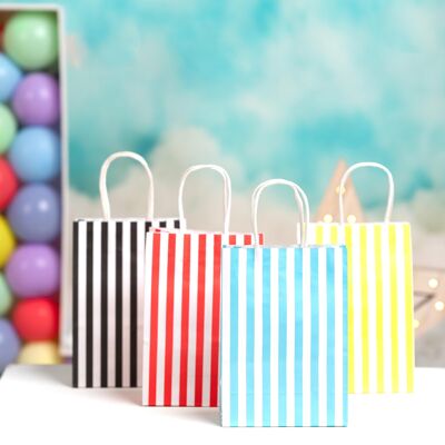 Sacchetti per feste a righe - Confezione da 12 (colori assortiti)