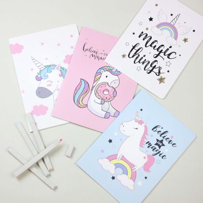 Cuaderno de tapa blanda B5 Unicornios - Juego de 4