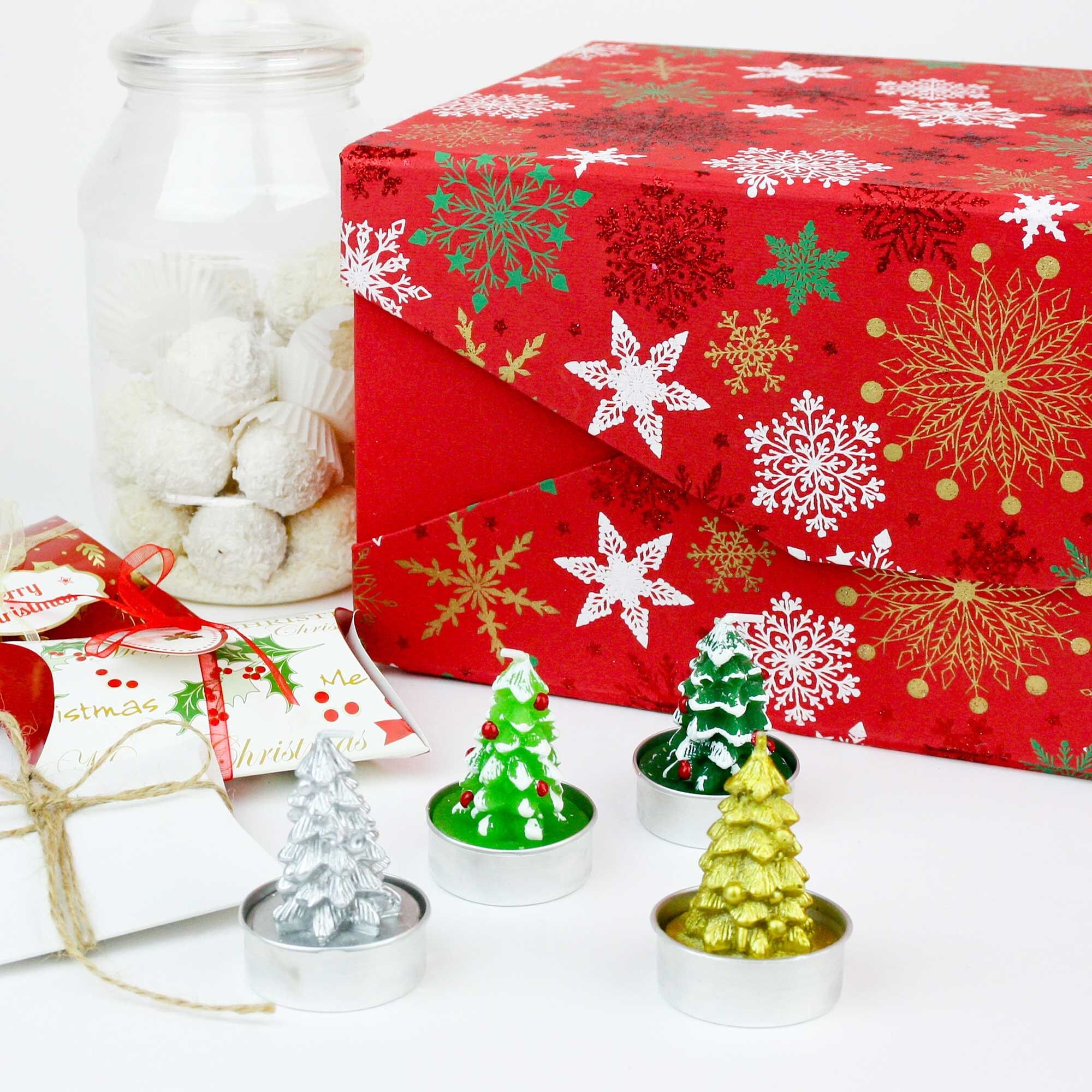 Teelichtkerzen mit Weihnachtsbaummotiv, sortiert, 12er-Pack