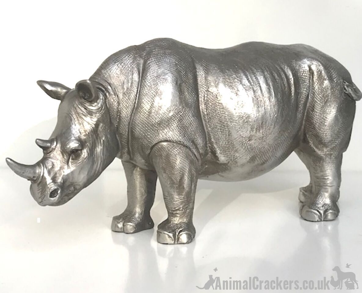 26 cm Nashorn-Ornament, schwerer Antik-Silber-Effekt, tolles Geschenk für Safari-Tierliebhaber