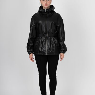 Parka de piel sintética con cinturón (8762)