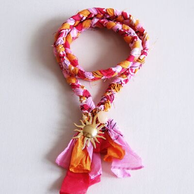 Collana bandana intrecciata con sole - rosa/arancione