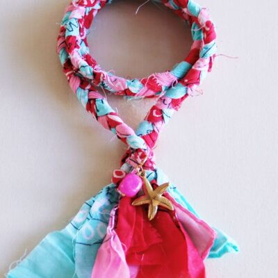 Collana bandana intrecciata con stella marina - rosa/menta