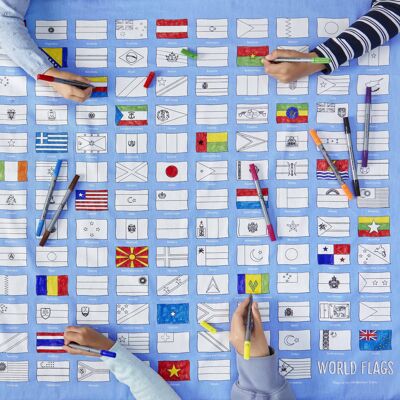 Colour In World Flags Cotton Tablecloth Educational Kids Gift